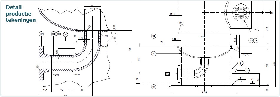 Detailtekening van apparatenbouw project met 3D-engineering door Yngine
